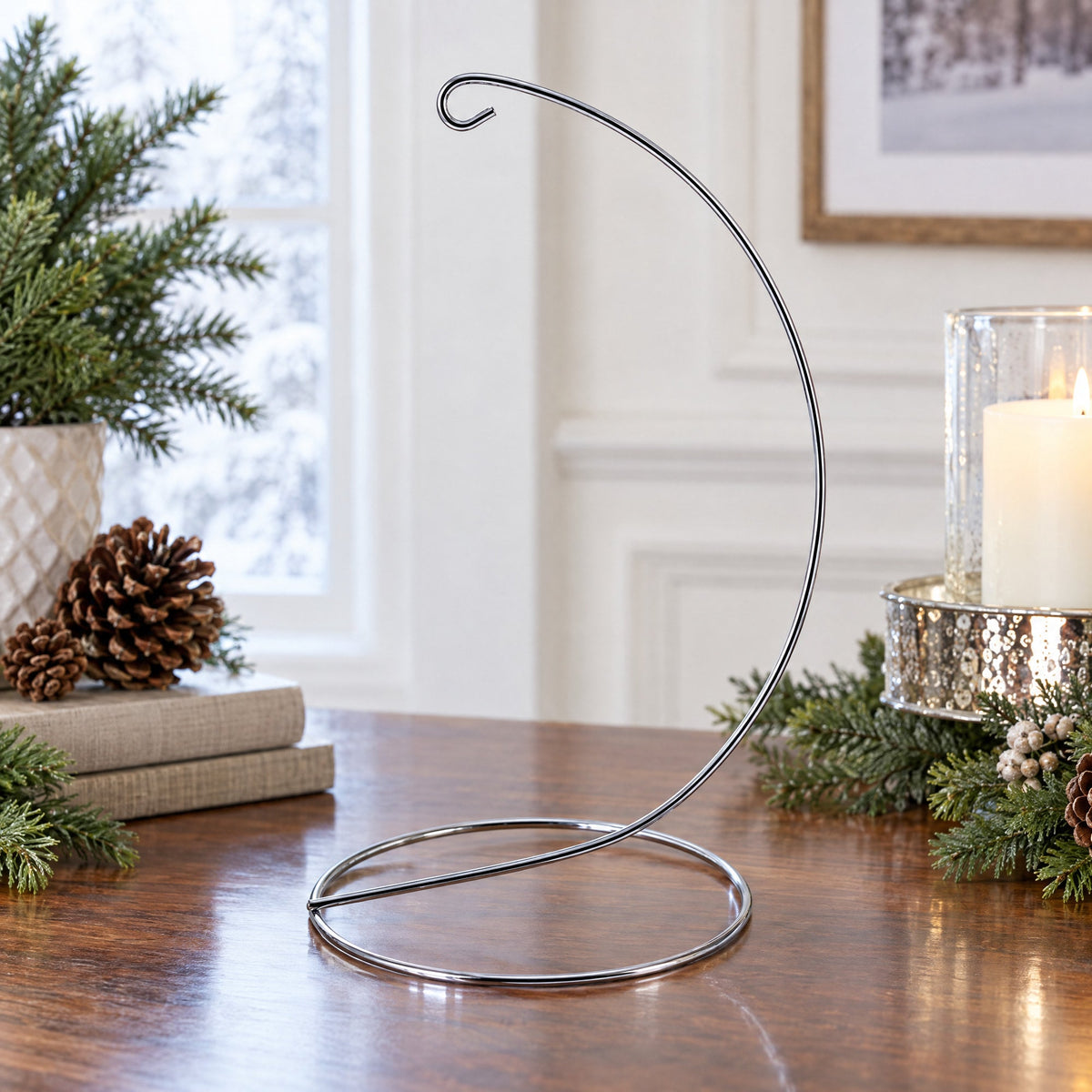 Open Frame Silver Metal Ornament Display Stand 9.2 Inches