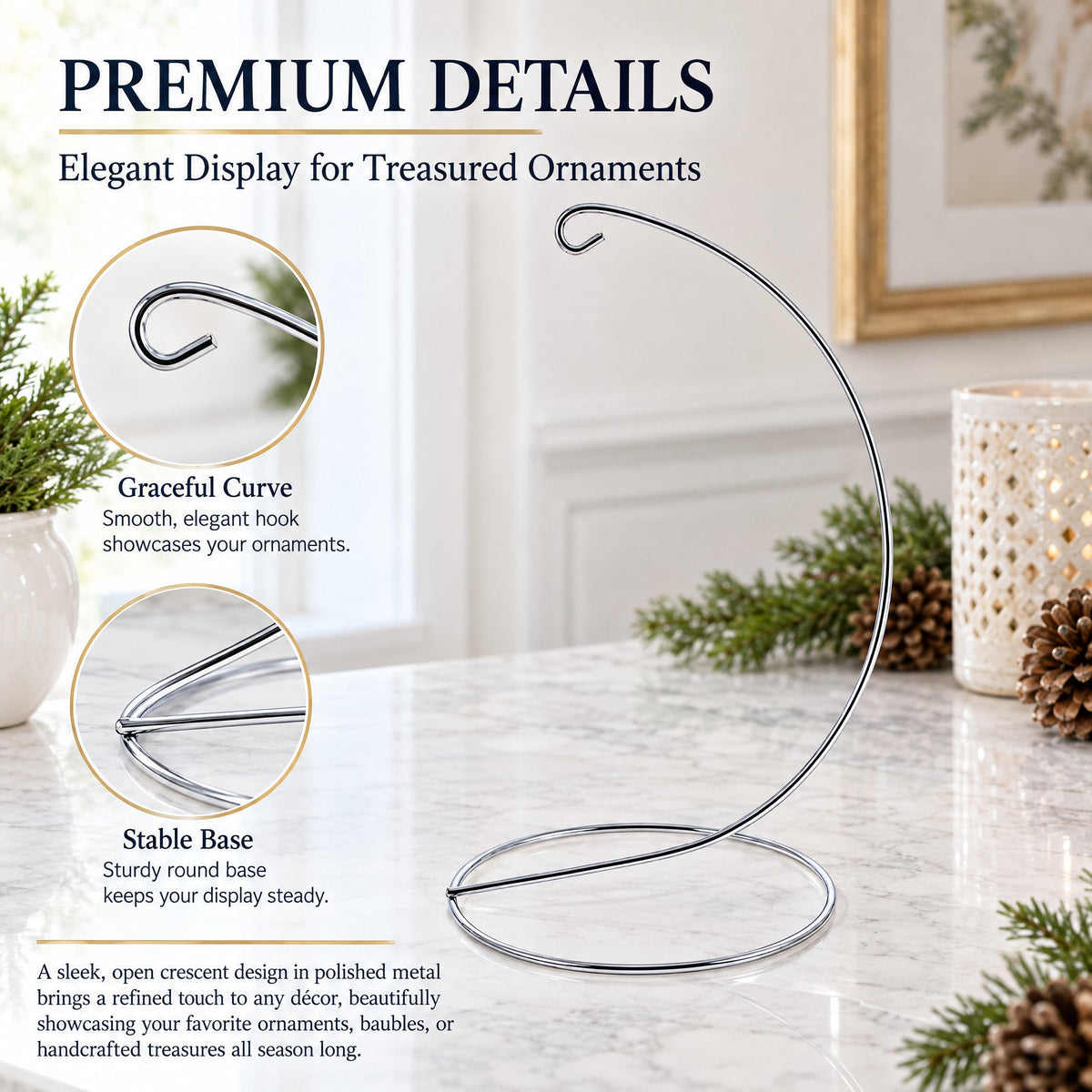 Open Frame Silver Metal Ornament Display Stand 9.2 Inches