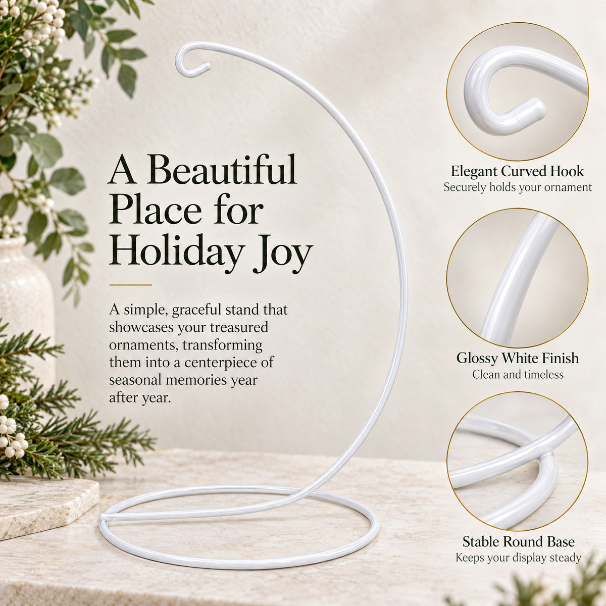 Open Frame White Painted Metal Ornament Display Stand 9.2 Inches