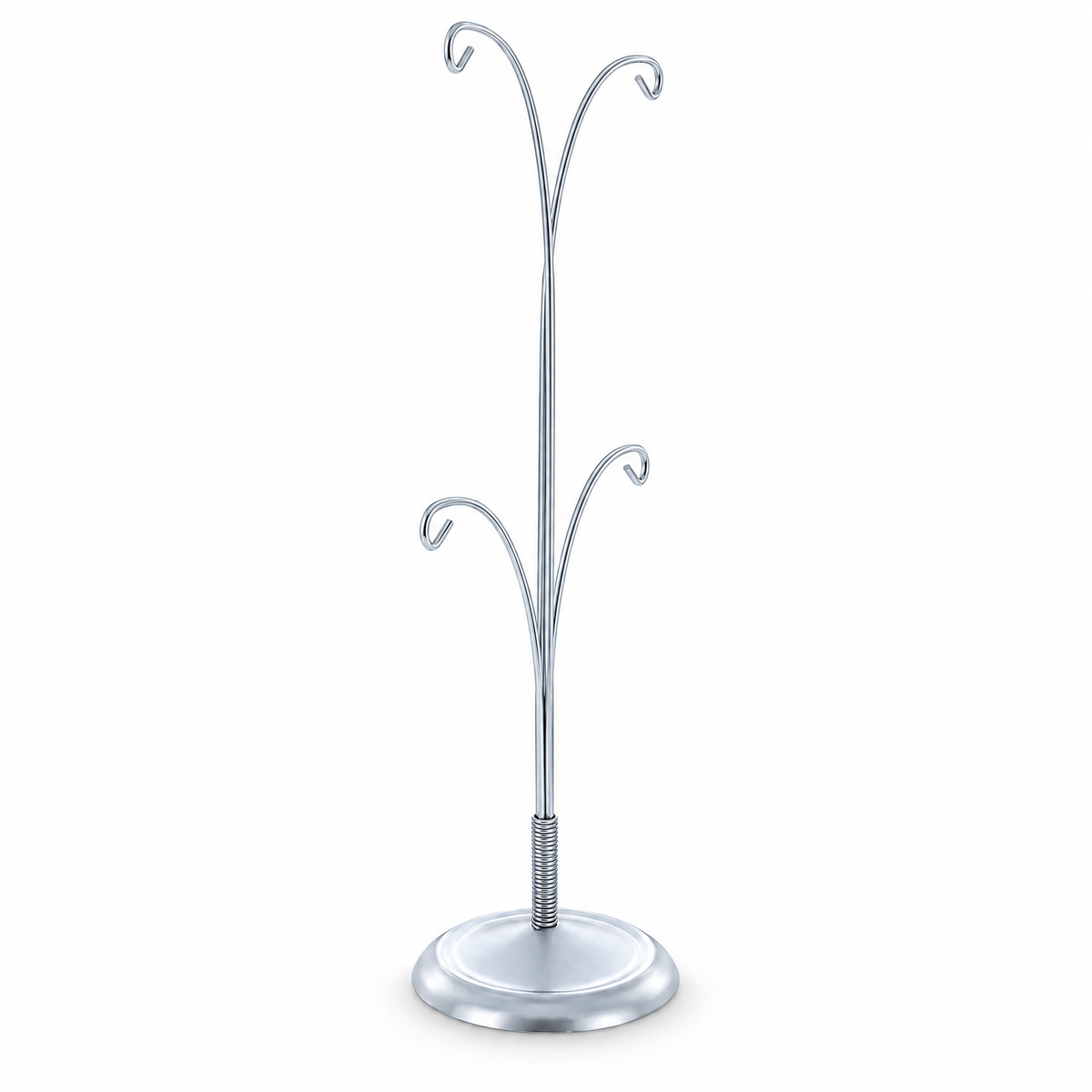 4-Arm Tree Branch Silver Metal Ornament Display Stand 12 Inches