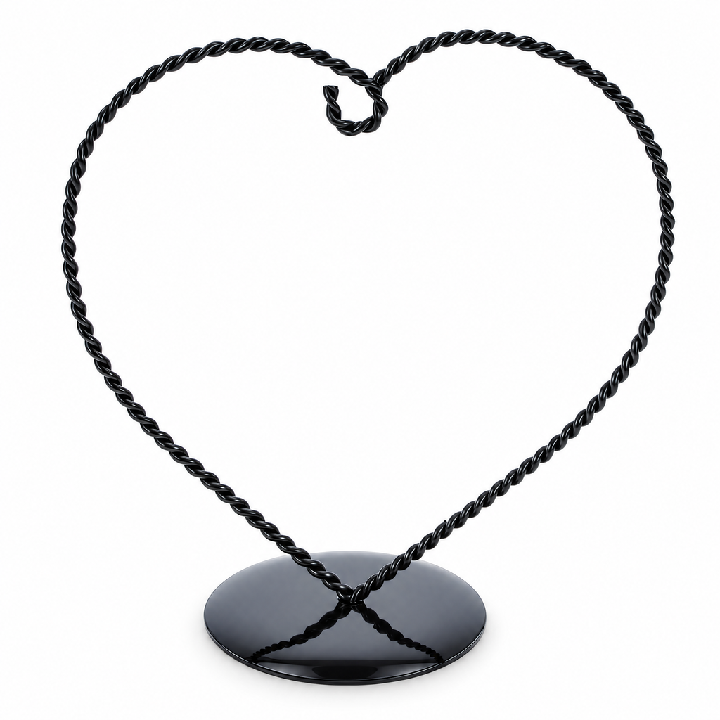 Heart-Shaped Twisted Black Painted Metal Ornament Display Stand 6.2 Inches