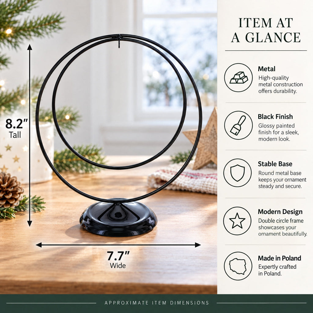 Contemporary Double Circle Black Painted Metal Ornament Display Stand 8.2 Inches