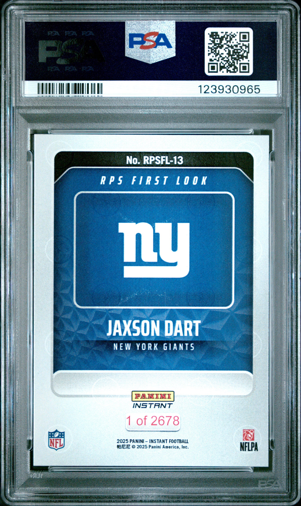 Graded 2025 Panini Instant Jaxson Dart #RPSFL13 RPS First Look Rookie RC Football Card PSA 9 Mint