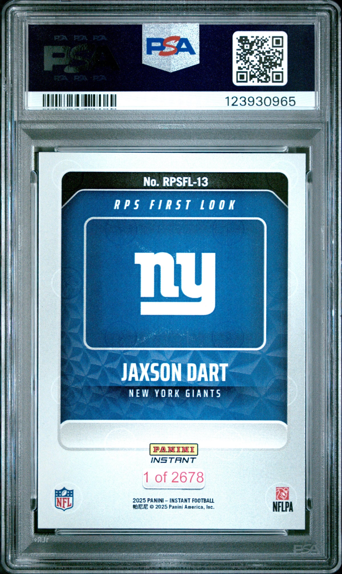 Graded 2025 Panini Instant Jaxson Dart #RPSFL13 RPS First Look Rookie RC Football Card PSA 9 Mint