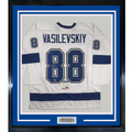 Framed Autographed/Signed Andrei Vasilevskiy 35x39 Tampa Bay White Hockey Jersey PSA/DNA COA