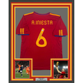 Framed Autographed/Signed Andres Iniesta 35x39Spain Red World Cup Soccer Futbol Jersey Beckett BAS COA