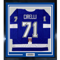 Framed Autographed/Signed Anthony Cirelli 35x39 Tampa Bay Blue Hockey Jersey JSA COA