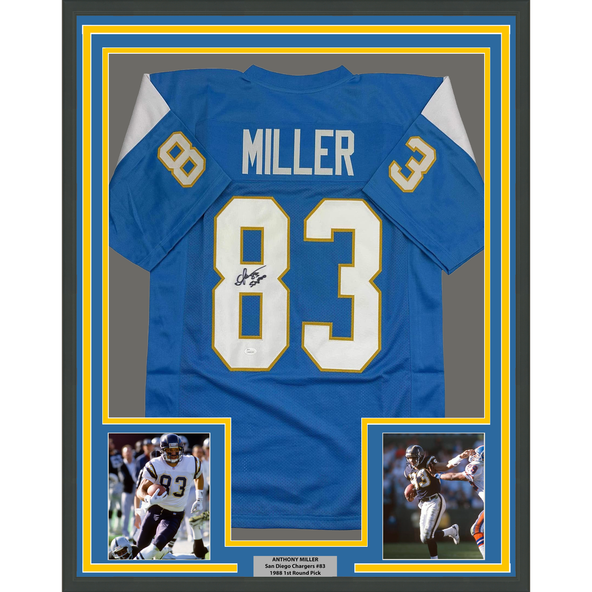 Framed Autographed/Signed Anthony Miller 35x39 San Diego Los Angeles LA Powder Blue Football Jersey JSA COA