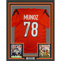 Framed Autographed/Signed Anthony Munoz 35x39 Cincinnati Orange Football Jersey Beckett BAS COA