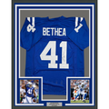 Framed Autographed/Signed Antoine Bethea 35x39 Indianapolis Blue Football Jersey JSA COA