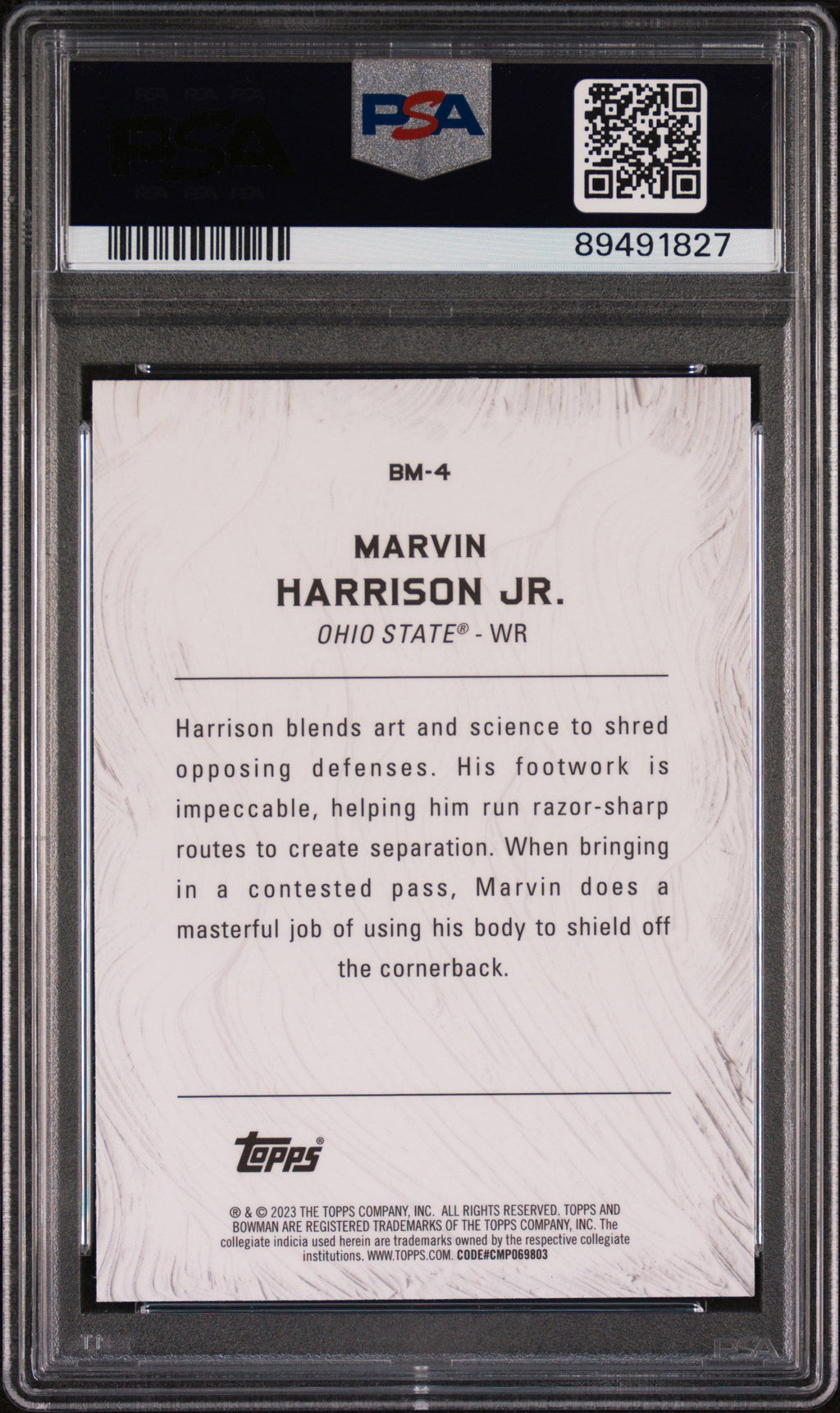 Graded 2023 Topps Bowman U Best Marvin Harrison Jr #BM4 Masterpieces Rookie RC Football Card PSA 10 Gem Mint