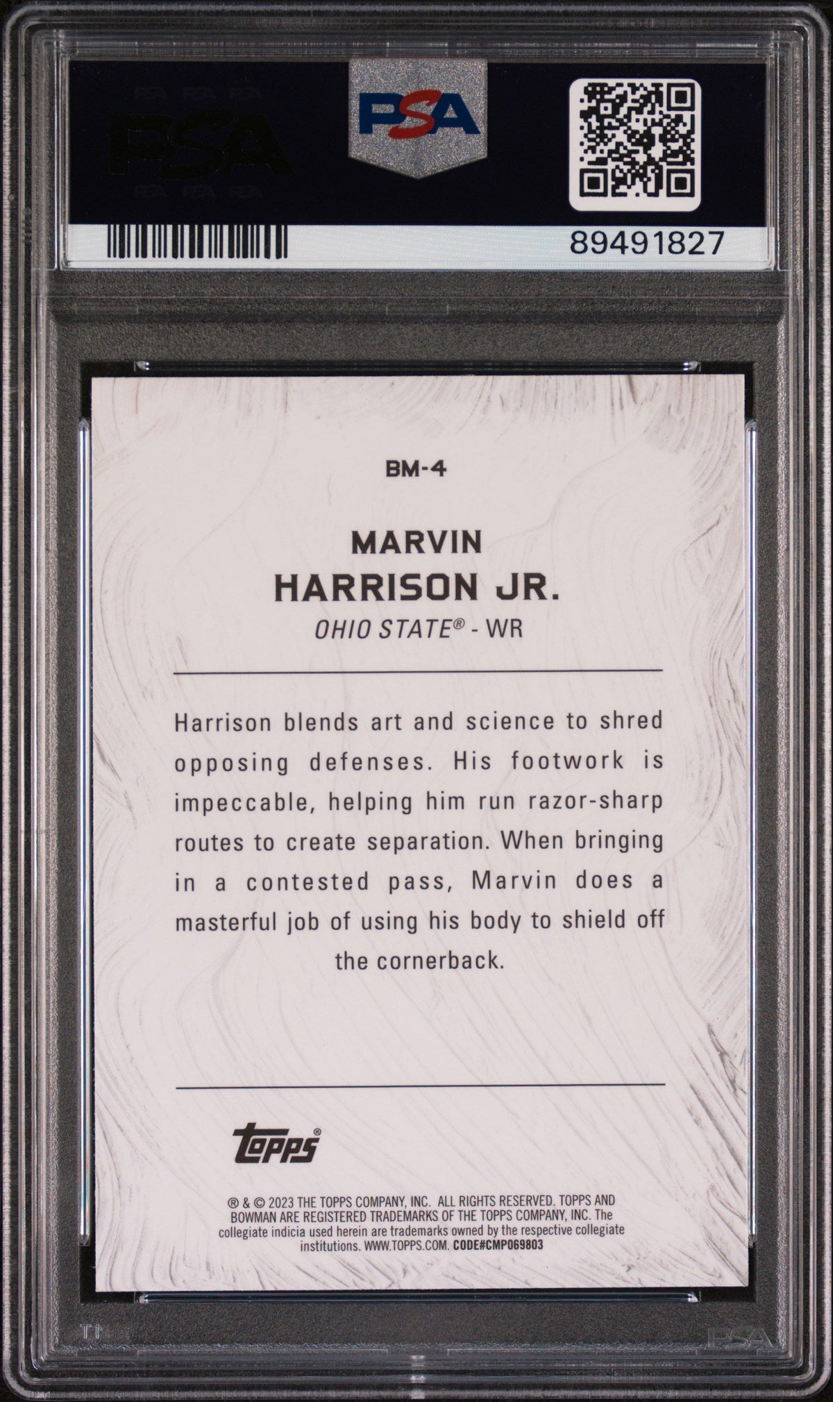Graded 2023 Topps Bowman U Best Marvin Harrison Jr #BM4 Masterpieces Rookie RC Football Card PSA 10 Gem Mint