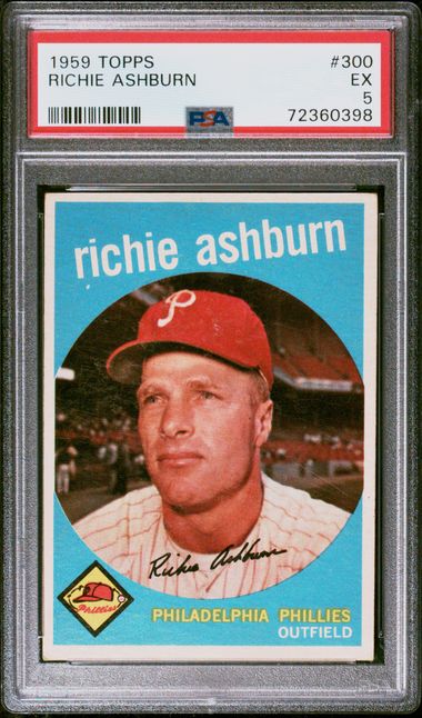 Graded 1959 Topps Richie Ashburn #300 Baseball Card PSA 5 Excellent
