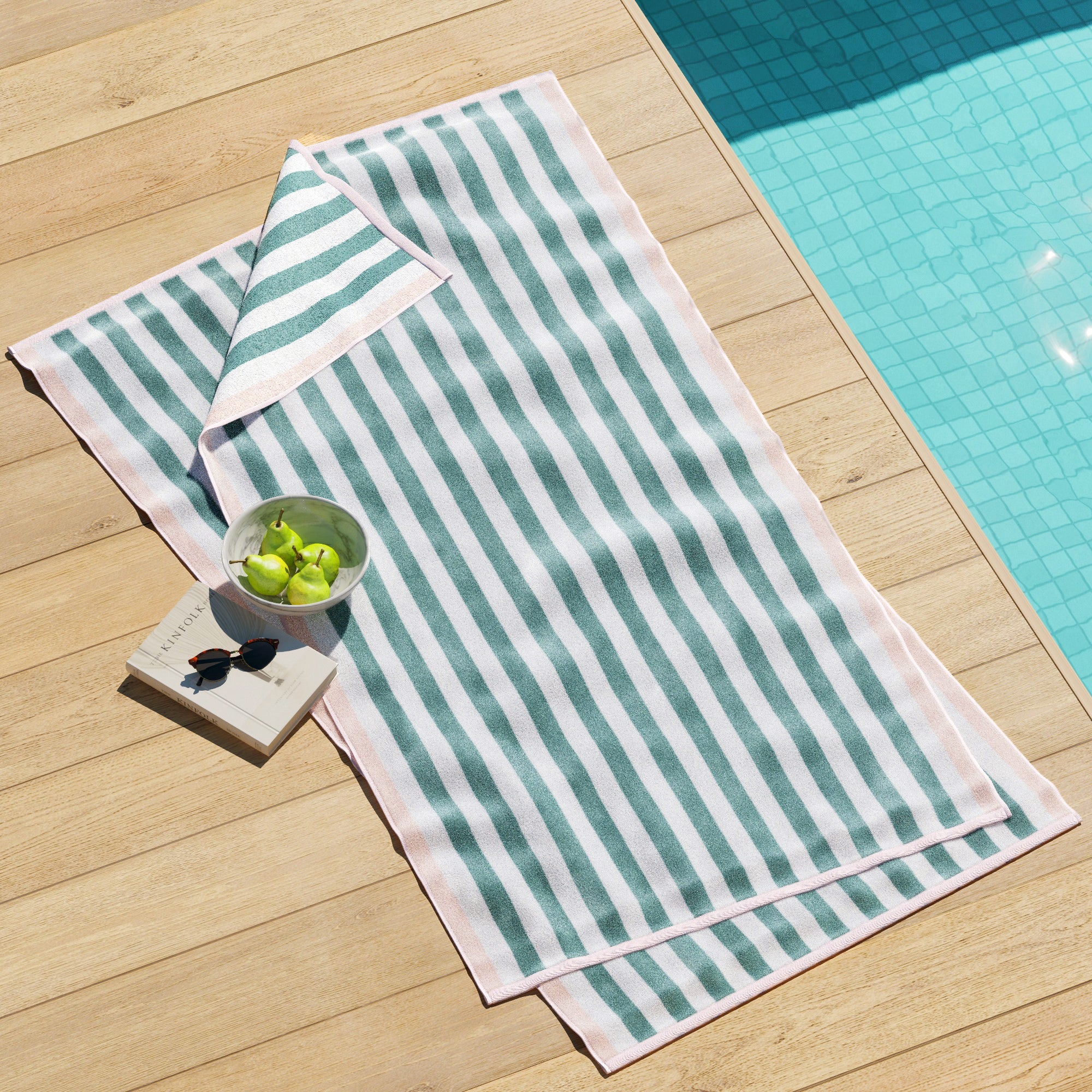 Oversized Striped Border Cabana Beach Towels - Santa Cruz