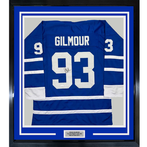 Framed Autographed/Signed Doug Gilmour 35x39 Toronto Blue Hockey Jersey JSA COA