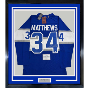 Framed Autographed/Signed Auston Matthews 35x39 Toronto Maple Leafs Authentic Mitchell & Ness Blue Hockey Jersey Fanatics COA