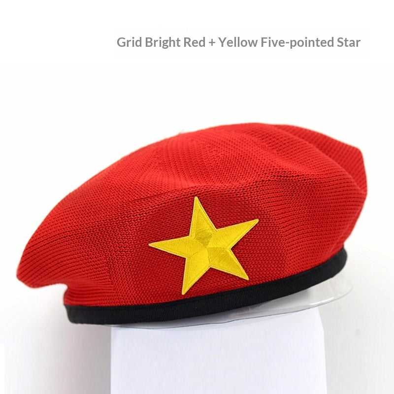 Childrens Star-themed Performance Beret Red Security Uniform Sailor Dance Cap Equestrian Hat