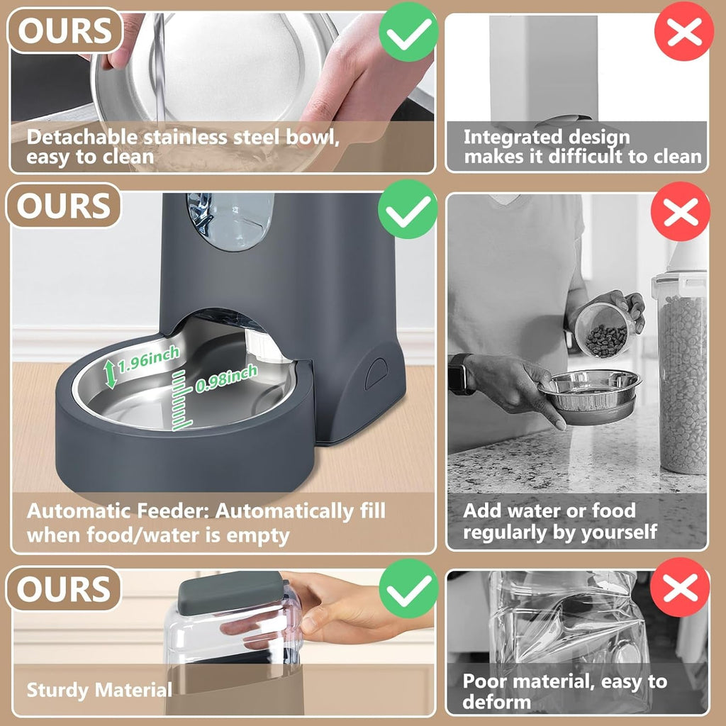 Automatic Cat Feeder & Water Dispenser Set, Steel Bowls, 1 Gallon