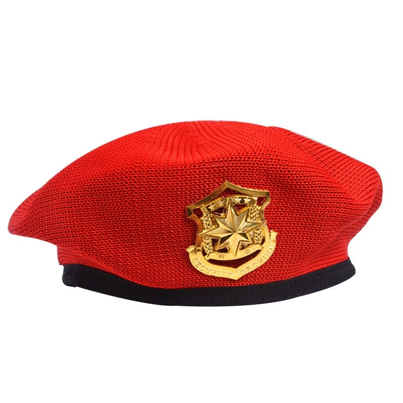 Childrens Star-themed Performance Beret Red Security Uniform Sailor Dance Cap Equestrian Hat