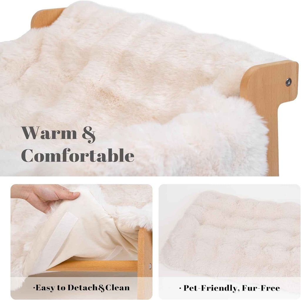 Elevated Wooden Cat Couch Bed with Washable Fluffy Cushion – 3 Colors