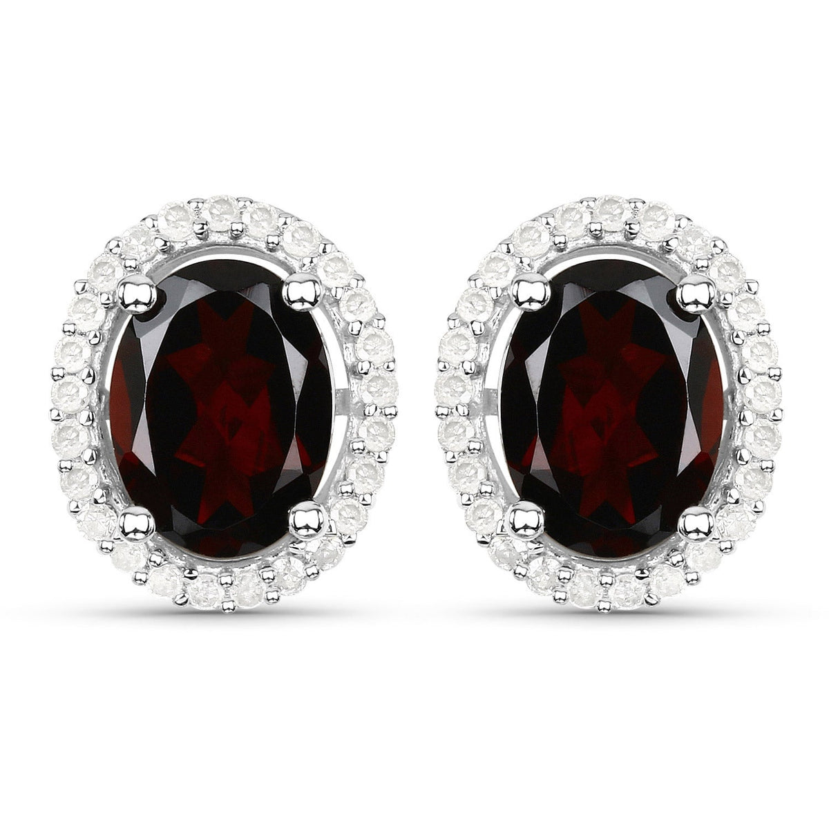 2.77 Carat Genuine Garnet and White Diamond .925 Sterling Silver Earrings