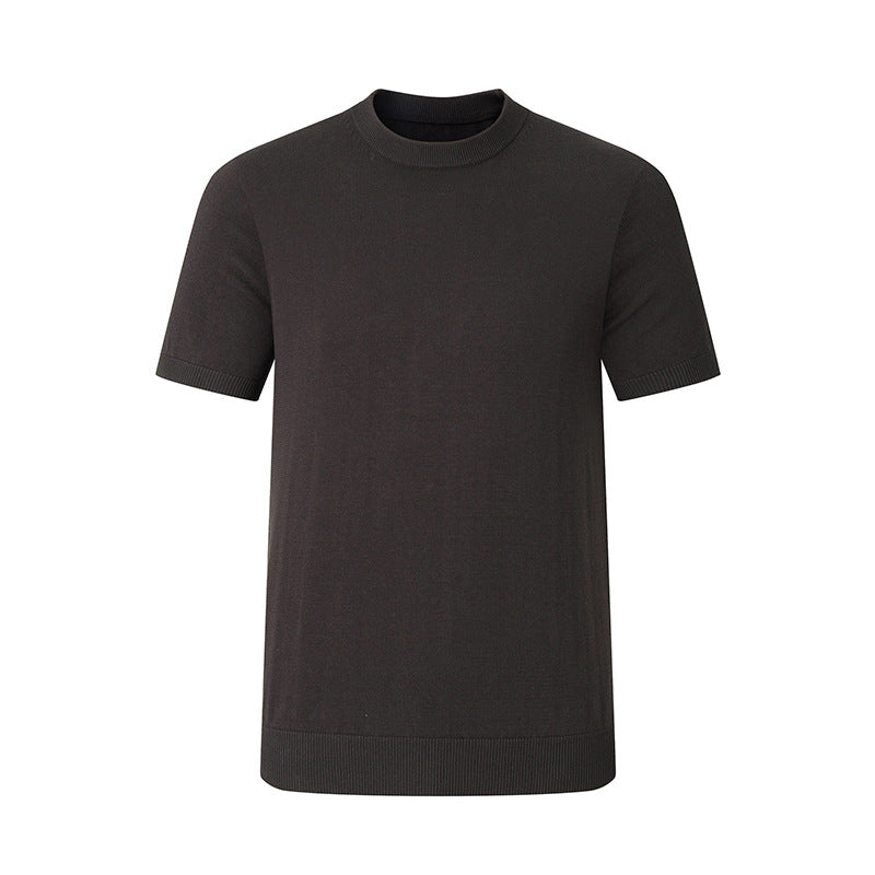 Pure Cotton Yarn Knitted Men's Short-sleeved T-shirt Round Neck