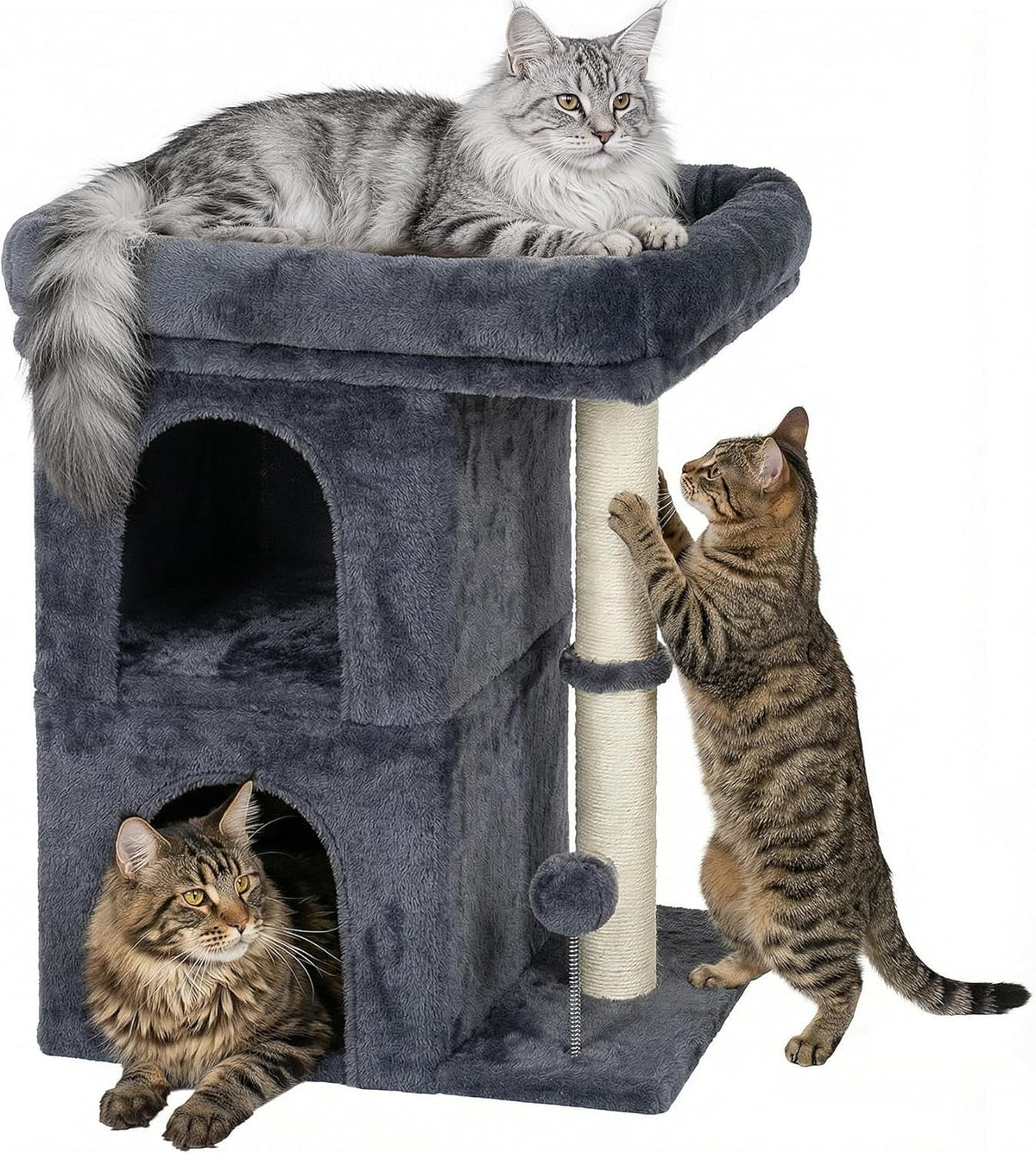 24in Cat Tree for Large Cats with Perch, Condos & Scratcher