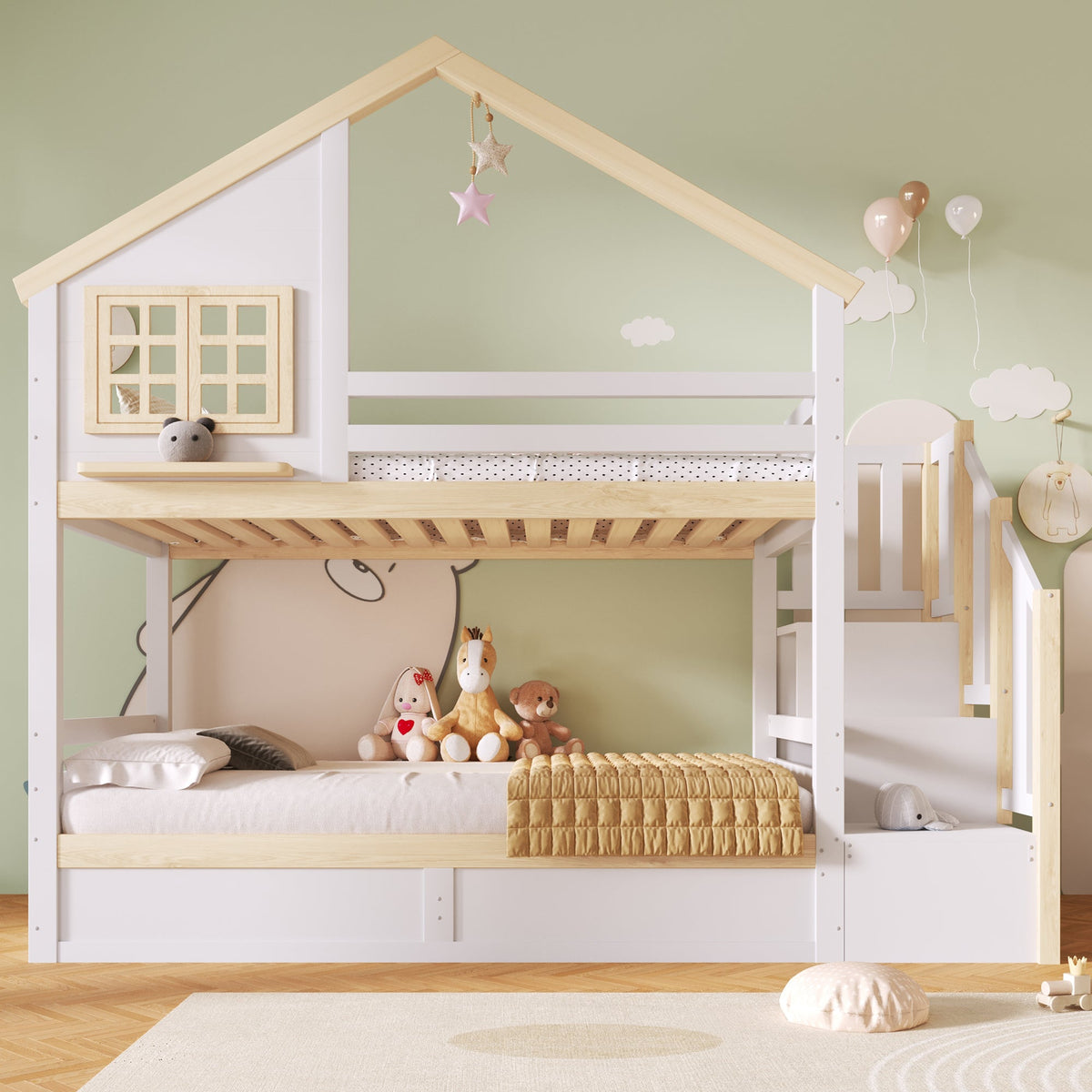 Treehouse Bunk Bed with Lift-Up Storage