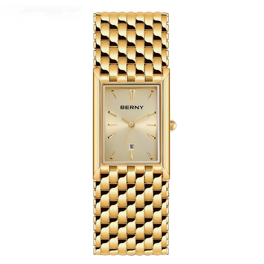 Ultra-thin Gold Quartz Watch Rectangular Stainless Steel Band Waterproof Couple Watch
