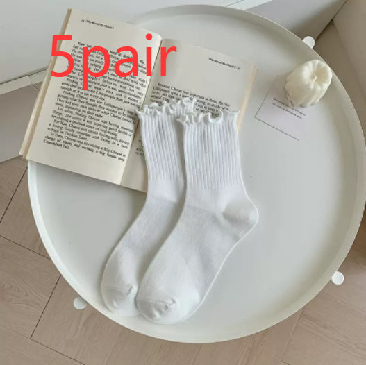 White Lace Socks Mid-calf Thin Mary Jane Shoes Scalloped Socks Versatile