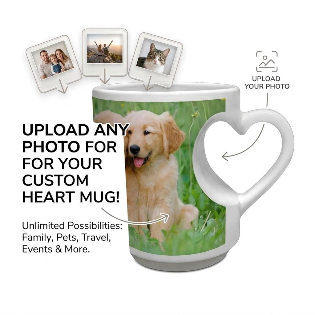 Custom Printed Ceramic Mug with Heart Handle - Upload your Photo