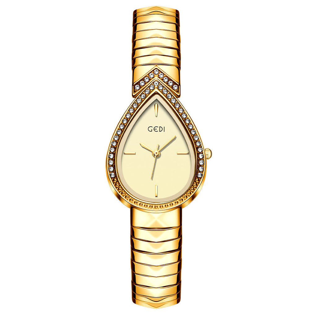 Exquisite Diamond Encrusted Snake Head Water Drop Design Womens Quartz Watch