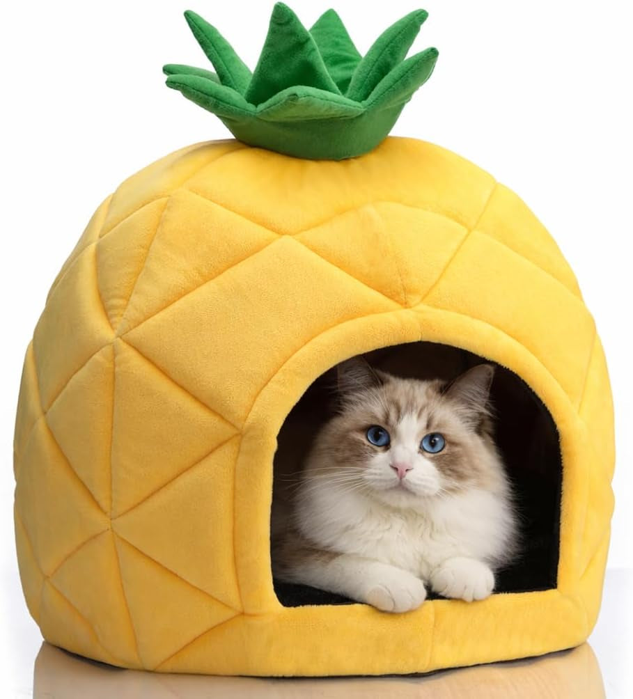 Pineapple Cat Cave Bed for Indoor Cats – Up to 15 lbs