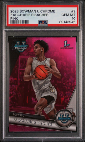 Graded 2023 Topps Bowman U Chrome Zaccharie Risacher #9 Pink Rookie RC Basketball Card PSA 10 Gem Mint