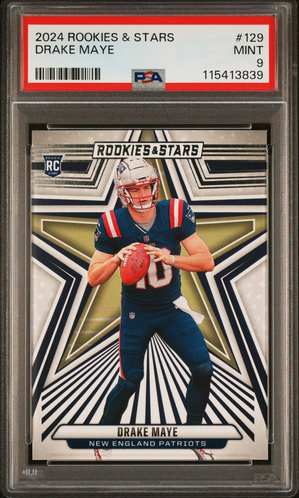Graded 2024 Panini Rookies & Stars Drake Maye #129 Rookie RC Football Card PSA 9 Mint