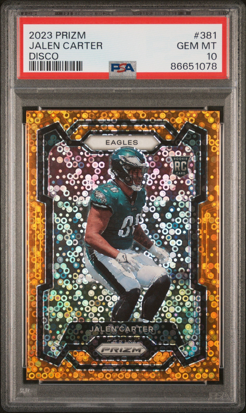 Graded 2023 Panini Prizm Jalen Carter #381 Disco Rookie RC Football Card PSA 10 Gem Mint