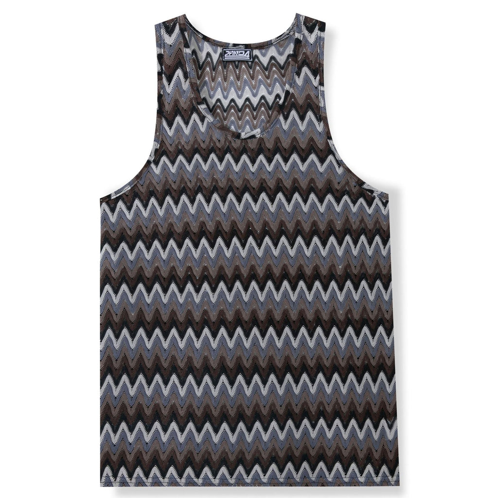 Summer Casual Men's Clothing Retro Style Contrast Color Wave Color Stripes Fabric Vest
