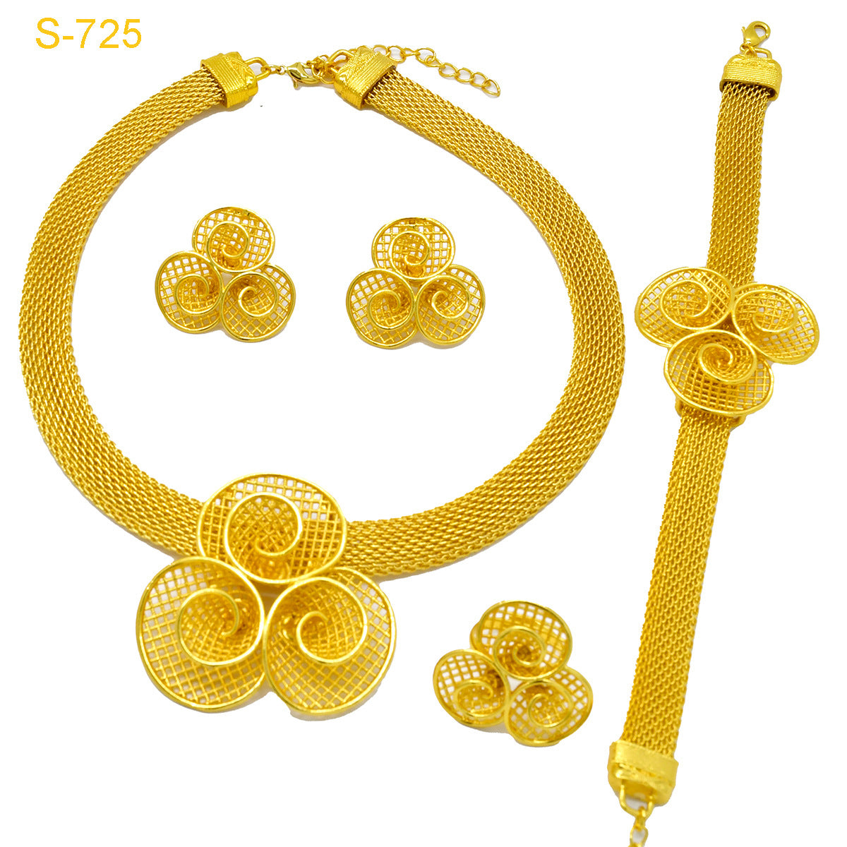 European And American Fashion Necklace Earring Bracelet Four-piece Ring Set