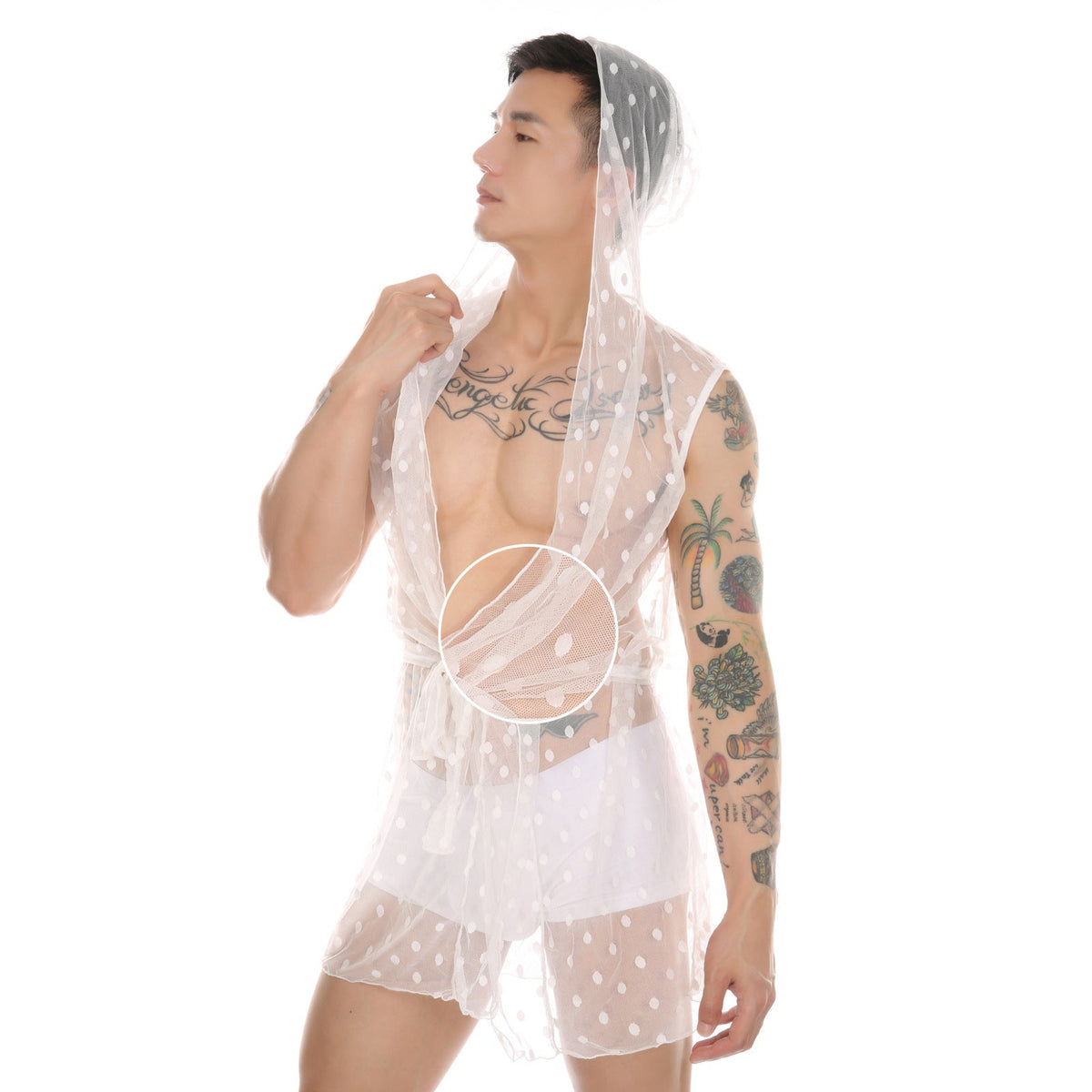 Men's Transparent Fashion Lace Mesh Bathrobe