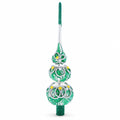 Dimensional Rope and Leaves on White Glass Christmas Tree Topper 12.5 Inches