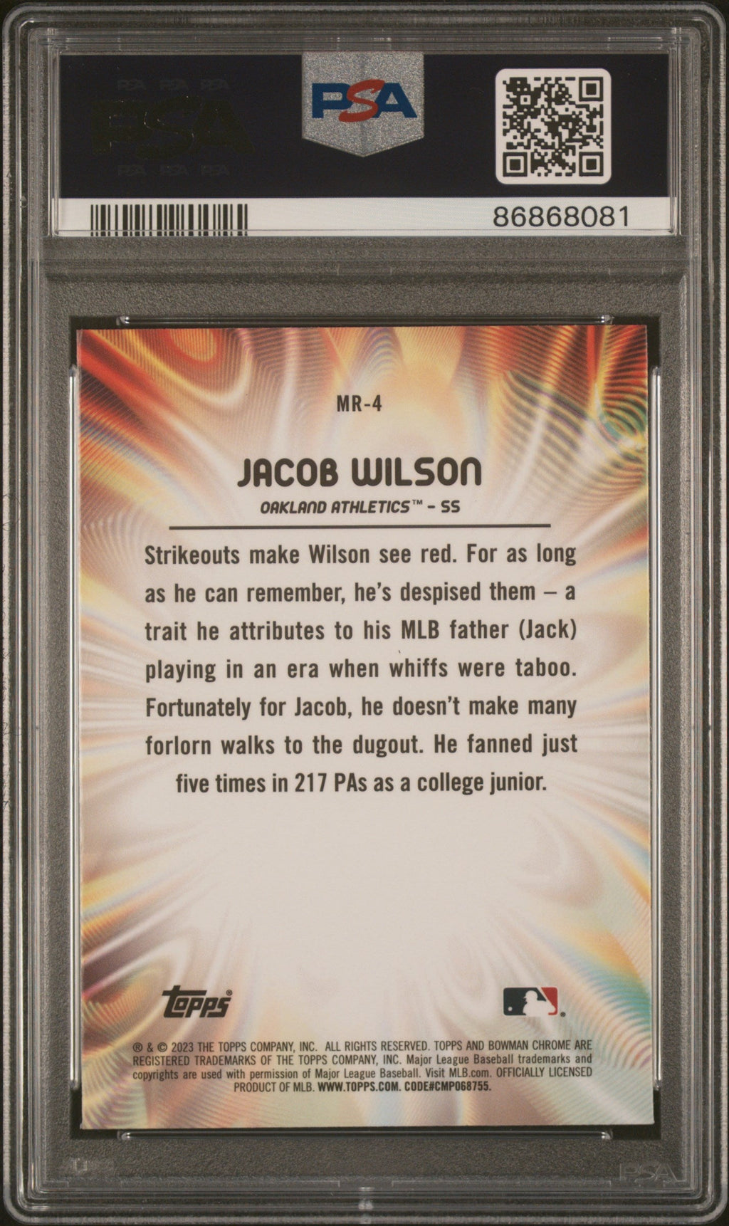 Graded 2023 Topps Bowman Draft Jacob Wilson #MR4 Mood Ring Rookie RC Baseball Card PSA 10 Gem Mint