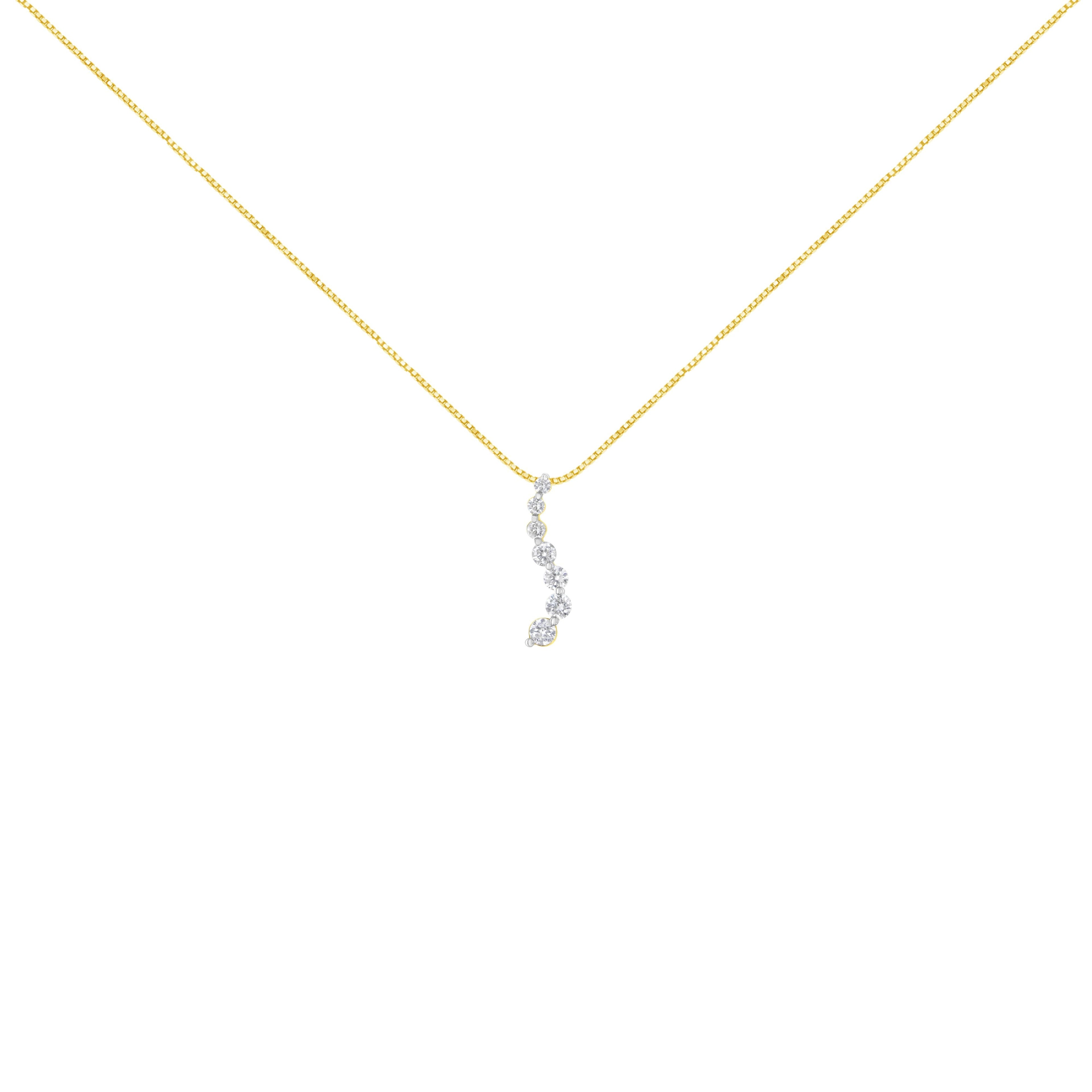 AGS Certified 14K Yellow Gold 2.0 Cttw Baguette and Brilliant Round-Cut Diamond Journey 18" Pendant Necklace (F-G Color, I1-I2 Clarity)