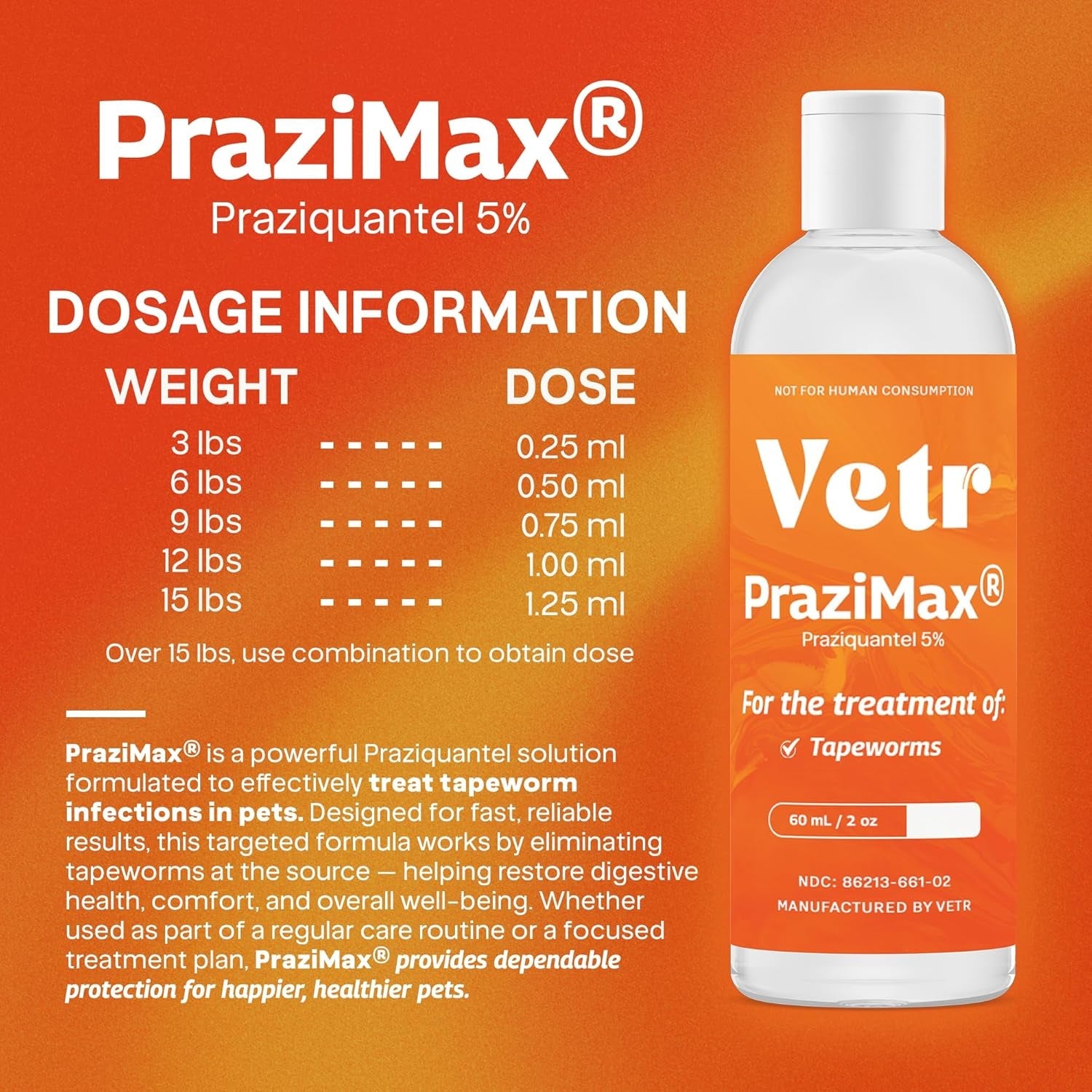 Vetr PraziMax Liquid Tapeworm Support for Dogs & Cats, 60 mL
