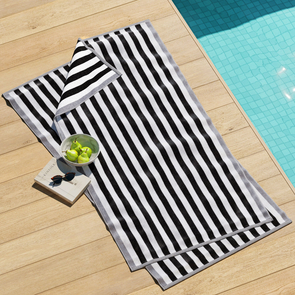 Oversized Striped Border Cabana Beach Towels - Santa Cruz