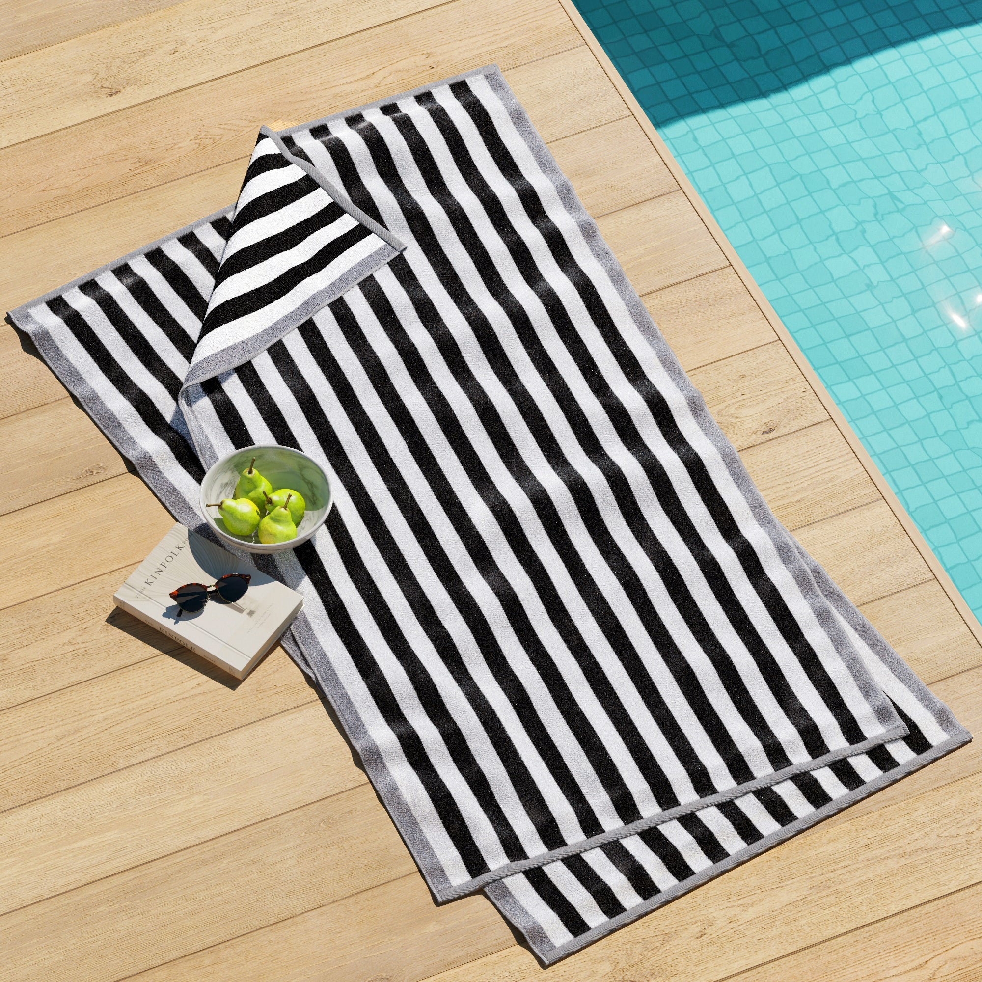 Oversized Striped Border Cabana Beach Towels - Santa Cruz