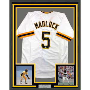 Framed Autographed/Signed Bill Madlock 35x39 Pittsburgh White Baseball Jersey JSA COA