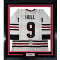 Framed Autographed/Signed Bobby Hull 35x39 HOF 1983 Chicago White Hockey Jersey JSA COA