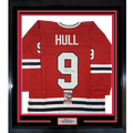 Framed Autographed/Signed Bobby Hull 35x39 Chicago Red Hockey Jersey JSA COA
