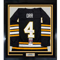 Framed Autographed/Signed Bobby Orr 35x39 Boston Black Hockey Jersey JSA COA