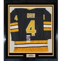 Framed Autographed/Signed Bobby Orr 35x39 Boston Black Hockey Jersey JSA & GNR COA